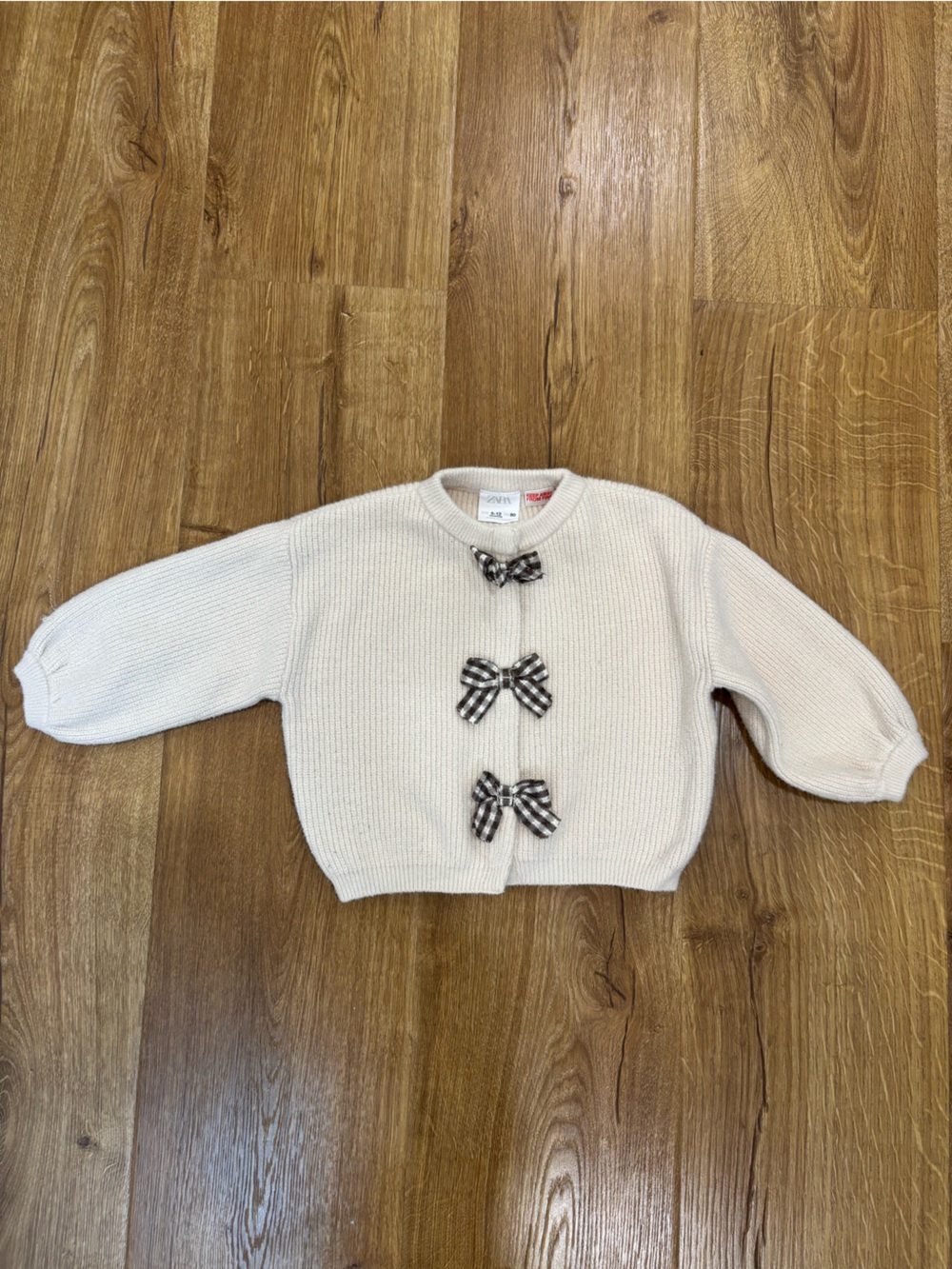 Zara Gingham Bow Cardigan Sweater